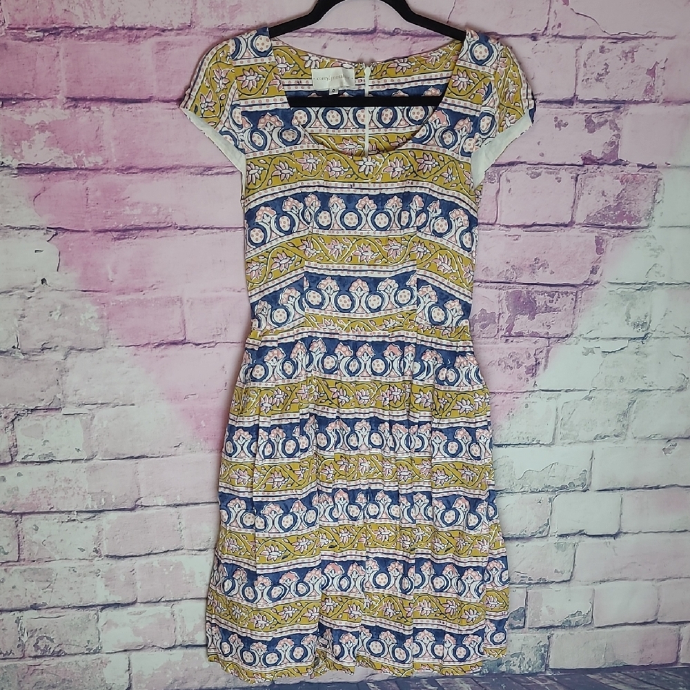 ANTHRO COREY LYNN CALTER SUGARED DRESS FIT AND FLARE CAP SLEEVE LINED BOHO 0